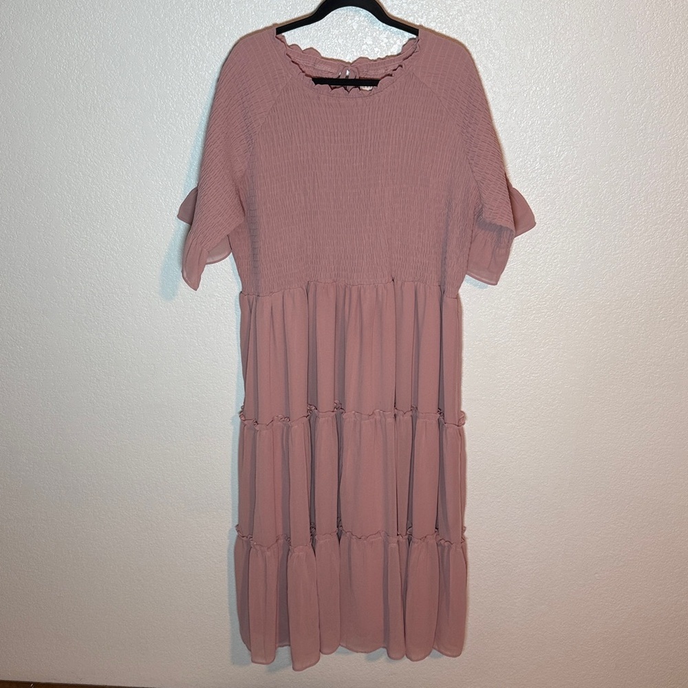 Jessakae Mauve Smocked Top Tiered Ruffle Midi Dress Size 3X Modest Feminine